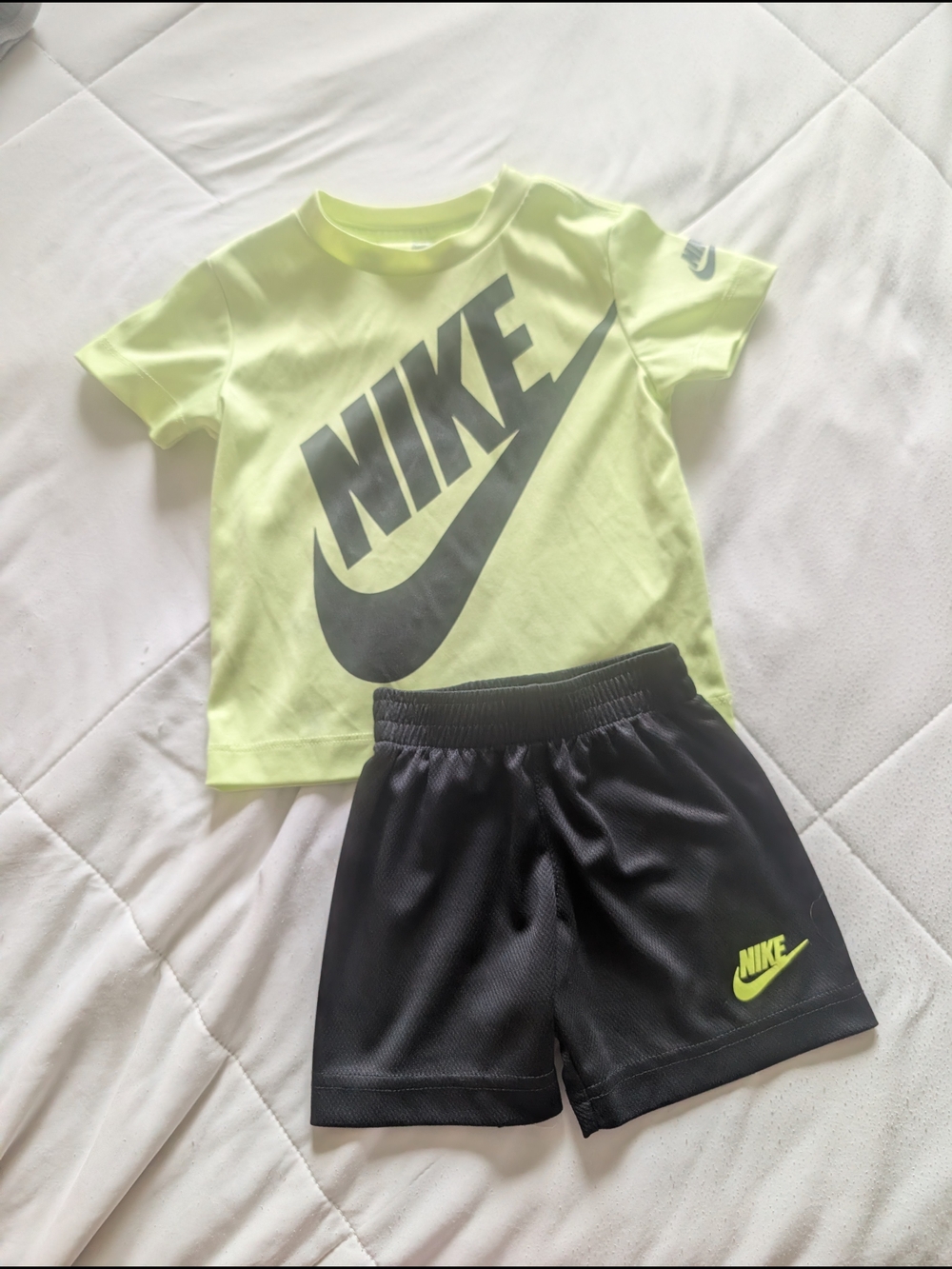 Nike Youth Neon Yellow Logo Tee & Black Shorts Set